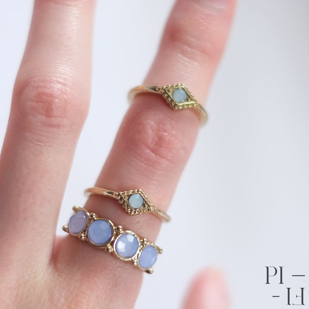 Set of three stackable rings in baby blue and gold